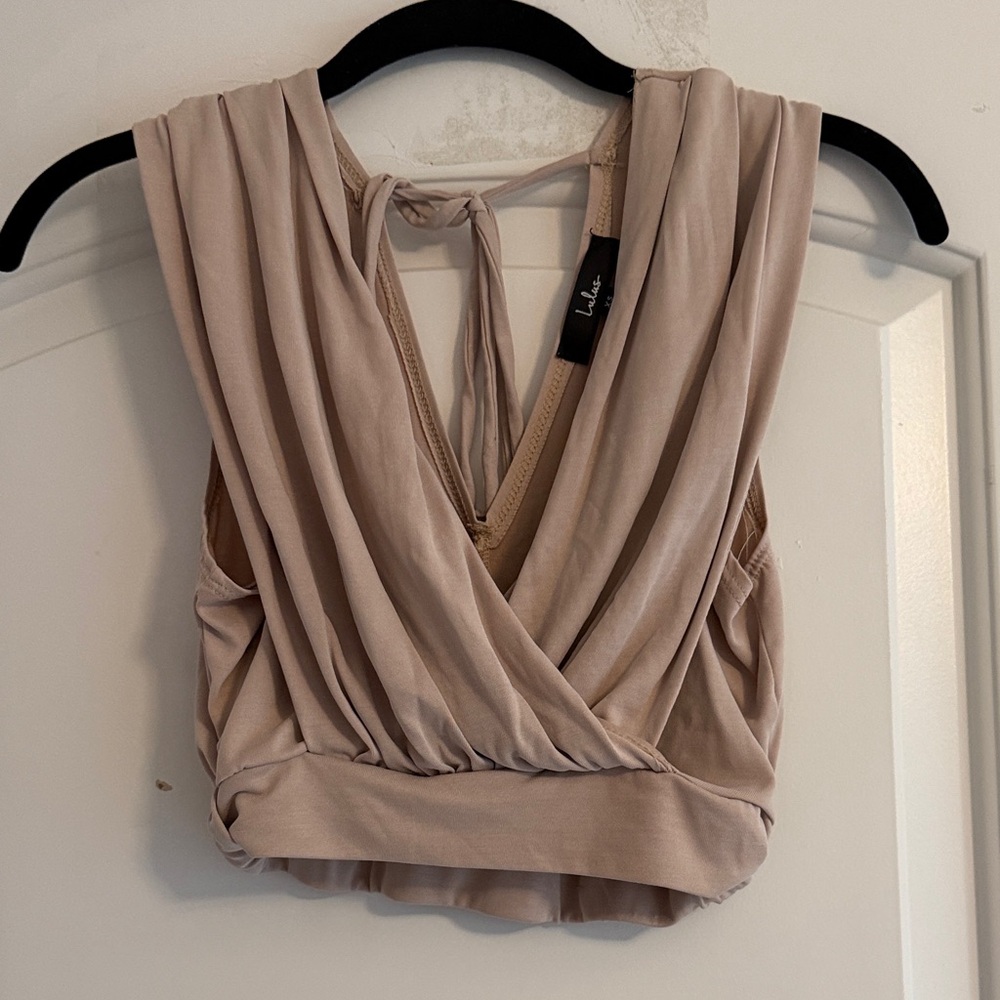Lulu's Beige Sleeveless Wrap Blouse